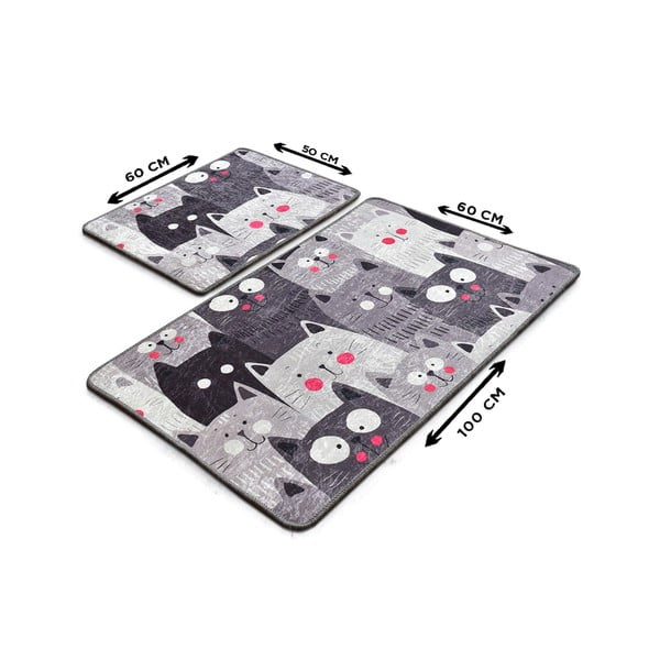 Covorașe de baie gri 2 buc. 60x100 cm Meow – Foutastic-image-3