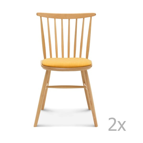 Set 2 scaune din lemn cu perne galbene Fameg Amleth