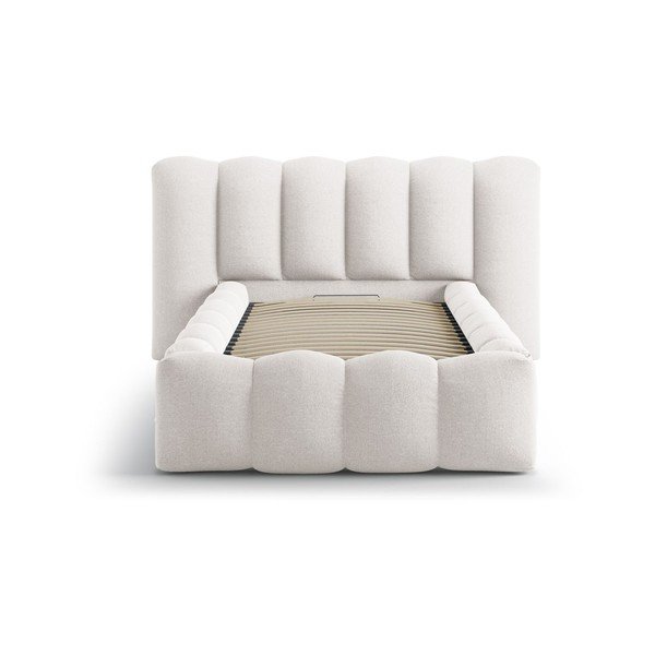 Pat crem tapițat cu spațiu de depozitare cu somieră 90x200 cm Lupine – Micadoni -image-3