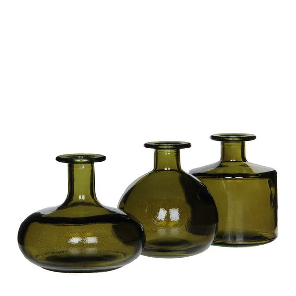 Set 3 vaze din sticlă Mica Simone, verde