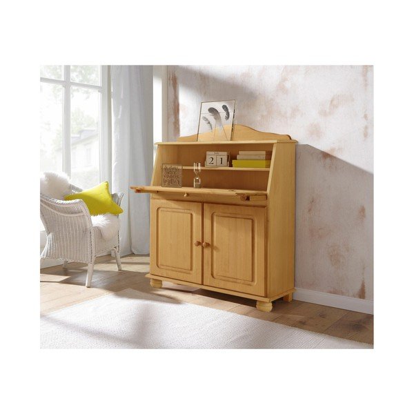 Comodă în culoare naturală înaltă din lemn de pin cu dulap de birou 107x39 cm Mette – Støraa-image-3