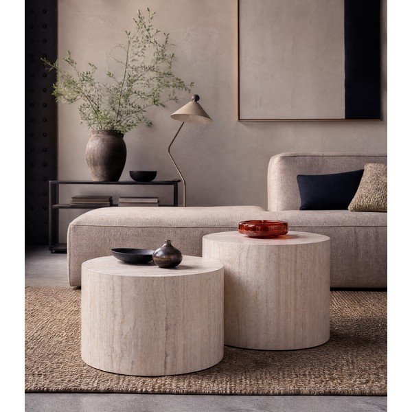 Măsuțe de cafea bej 2 buc. rotunde cu aspect de piatră ø 58 cm Dice – Actona-image-3