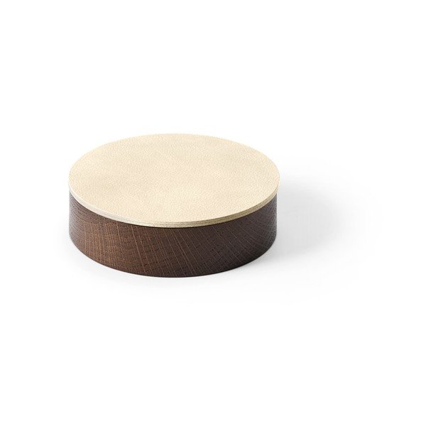 Cutie de depozitare maro-crem din lemn și din piele ecologică cu capac, decorativă ø 11x3,5 cm Circle Nupo – LIND DNA