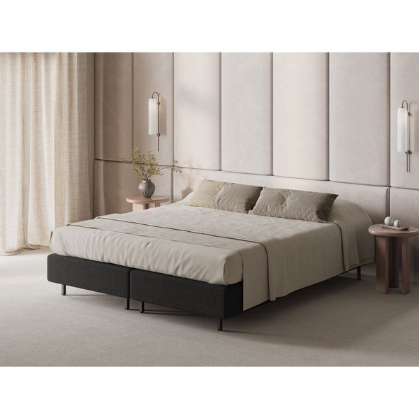 Pat matrimonial negru tapițat fără tăblie 140x200 cm Whale – Micadoni -image-1