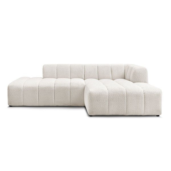 Colțar alb cu tapițerie din țesătură bouclé (cu colț pe partea dreaptă/cu șezlong) Annecy – Bobochic Paris