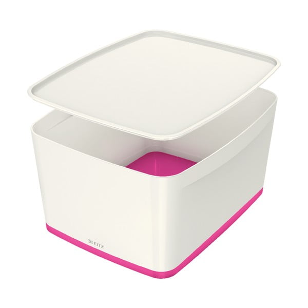 Cutie de depozitare albă/roz din plastic cu capac 32x38.5x20 cm MyBox – Leitz