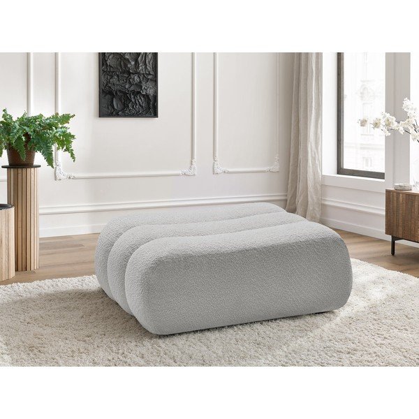 Taburet gri deschis cu tapițerie din țesătură bouclé Azra – Bobochic Paris-image-1