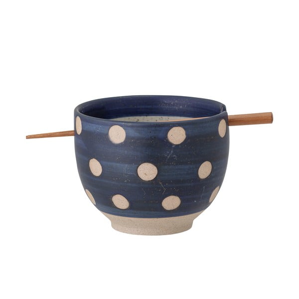 Bol din gresie ceramică și bețișoare Bloomingville Masami, ø 13 cm, albastru-image-2