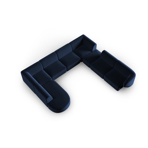 Colțar albastru cu tapițerie din catifea (cu colț pe partea dreaptă, în formă de "U") Paolo – Milo Casa-image-1