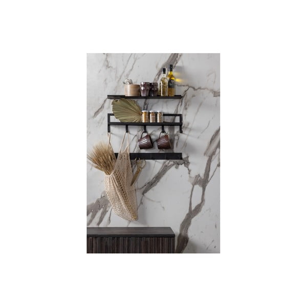 Cuier de perete negru cu raft din metal Quinn – WOOOD-image-1