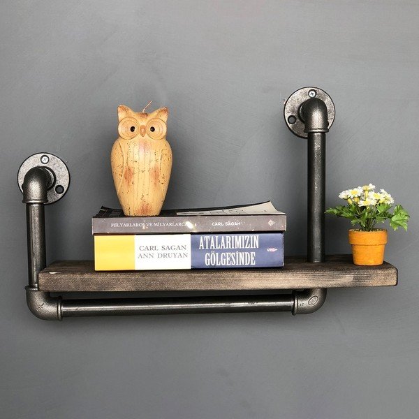 Raft din lemn pentru perete Boruraf Angela, conductă metalică-image-1