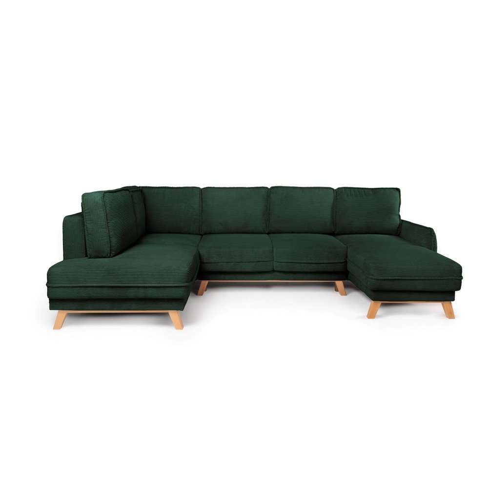 Colțar verde închis extensibil/cu spațiu de depozitare cu tapițerie din catifea reiată (cu colț pe partea stângă/în formă de "U") Tori – Bonami Selection