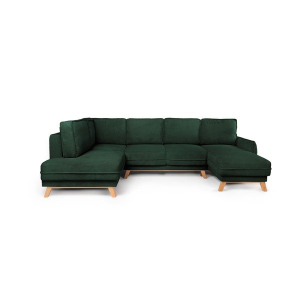 Colțar verde închis extensibil/cu spațiu de depozitare cu tapițerie din catifea reiată  (cu colț pe partea stângă/în formă de "U") Tori – Bonami Selection
