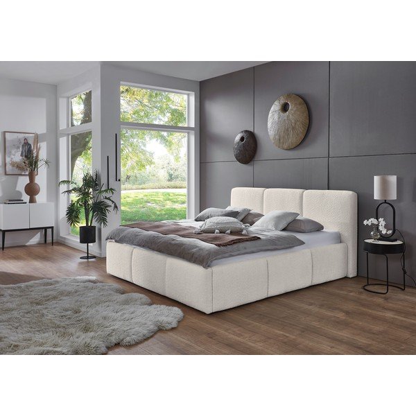 Pat matrimonial fildeș tapițat fără somieră 180x200 cm Merida – Meise Möbel-image-1