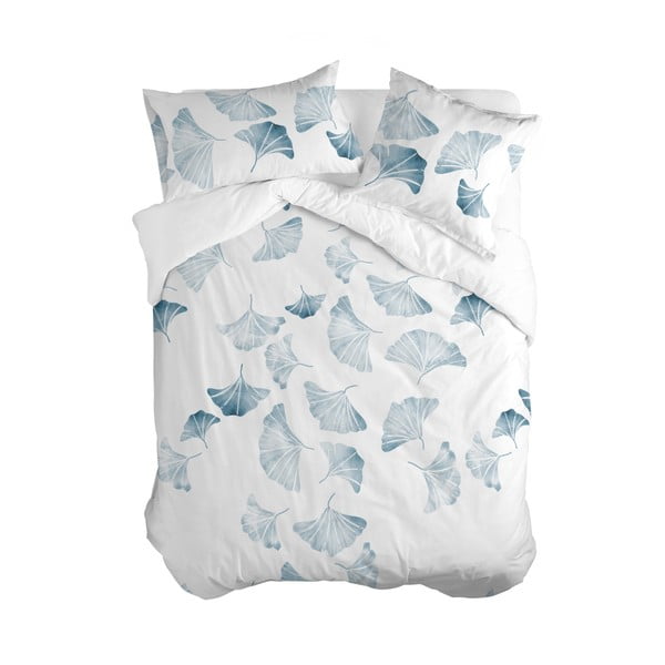 Husă de pilotă alb-albastru din bumbac pentru pat dublu 200x200 cm Ginkgo – Blanc