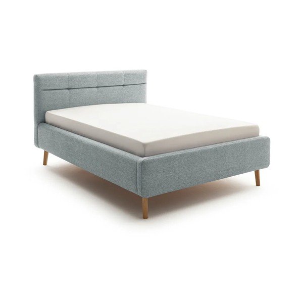 Pat matrimonial albastru prăfuit tapițat cu spațiu de depozitare cu somieră 140x200 cm Lotte – Meise Möbel