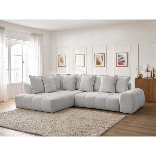 Colțar gri deschis extensibil/cu spațiu de depozitare cu tapițerie din chenille (cu colț pe partea stângă/în formă de ”L”) Everest – Bobochic Paris-image-1