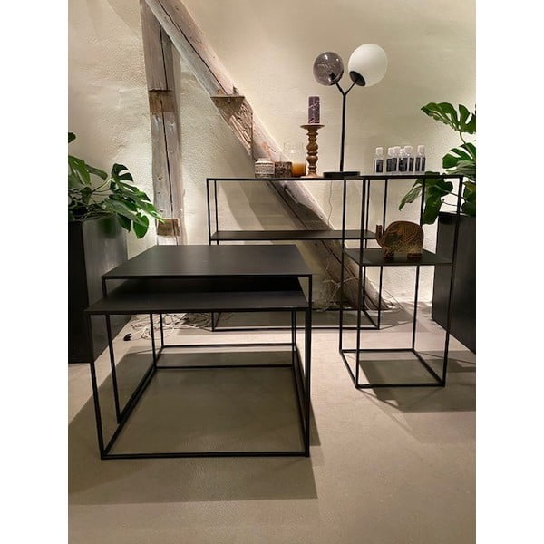 Măsuțe de cafea negre 2 buc. din metal 65x65 cm Pebble – Unique Furniture-image-1