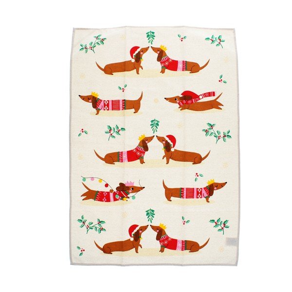 Prosop de vase din bumbac 70x50 cm Festive Sausage Dog – Rex London