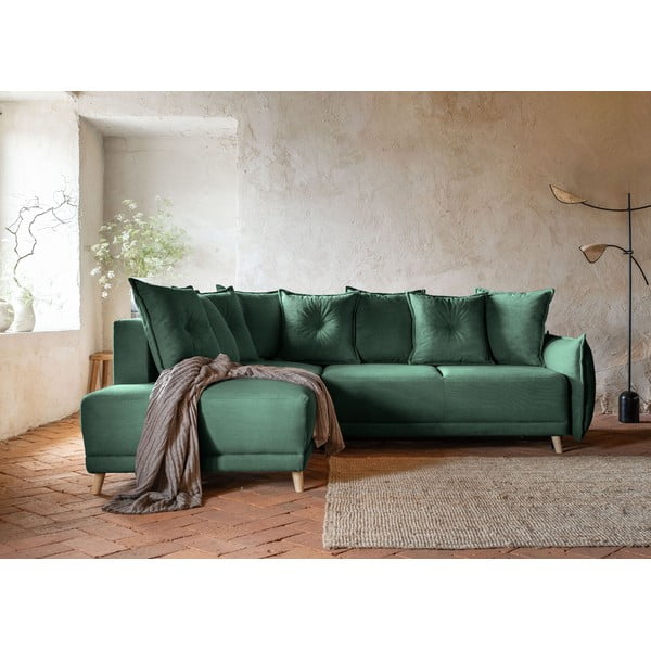 Colțar verde extensibil cu tapițerie din catifea reiată  (colț stânga) Lazy Lukka – Miuform-image-3