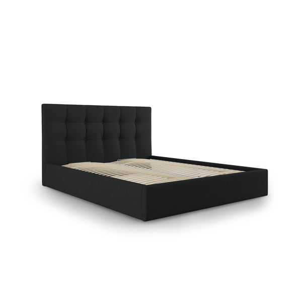 Pat matrimonial 180x200 cm negru tapițat cu spațiu de depozitare cu somieră Nerin – Mazzini Beds