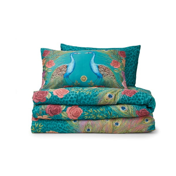 Lenjerie de pat albastru-verde din bumbac satinat pentru pat de o persoană 135x200 cm Xanadu Peacock – Matthew Williamson
