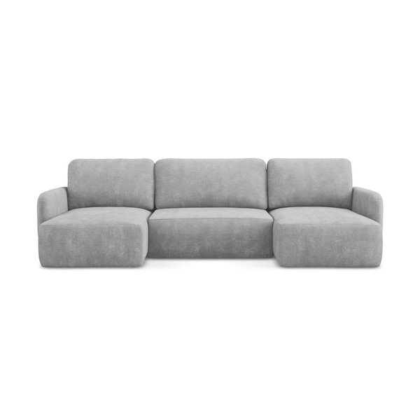 Colțar gri deschis extensibil/cu spațiu de depozitare cu tapițerie din chenille (în formă de "U") Lilo – Makamii