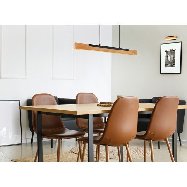 Lustră negru-mat LED cu abajur din lemn Kerala – Trio-image-1