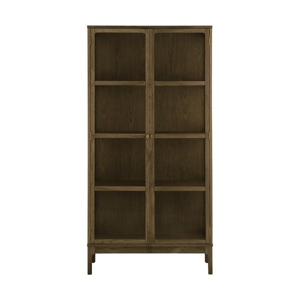 Vitrină maro închis cu aspect de lemn de stejar 90x180x40 cm Zamora – House Nordic-image-2
