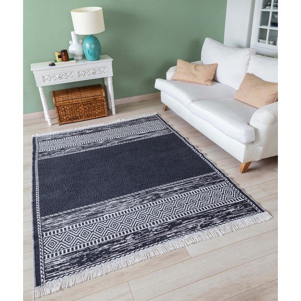 Covor din bumbac Oyo home Duo, 120 x 180 cm, alb-negru-image-1