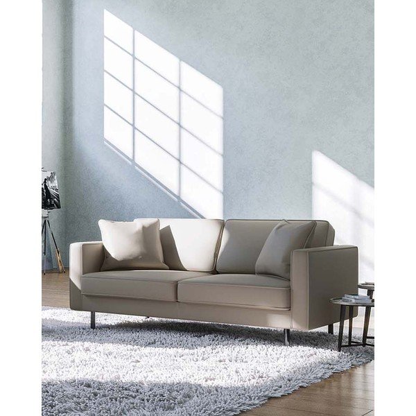 Canapea maro deschis cu tapițerie din piele 207 cm Kobo – MESONICA-image-1
