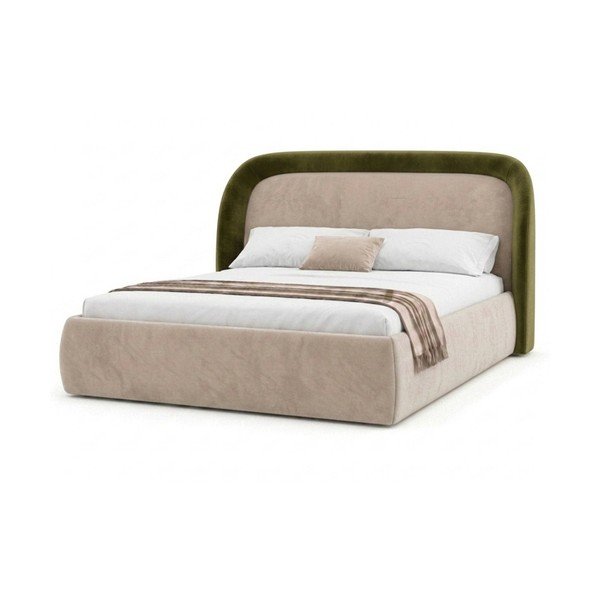 Pat matrimonial verde tapițat cu spațiu de depozitare cu somieră 160x200 cm Sam – Bobochic Paris