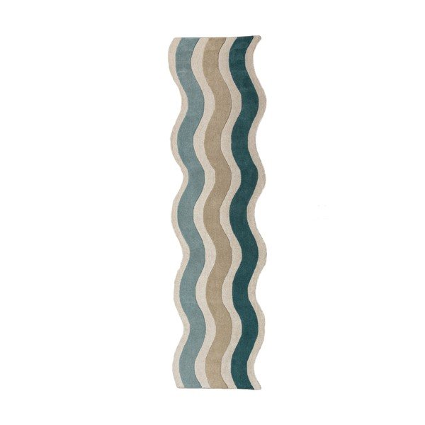 Covor tip traversă albastru țesut manual din lână 80x300 cm Cascade Wool – Flair Rugs