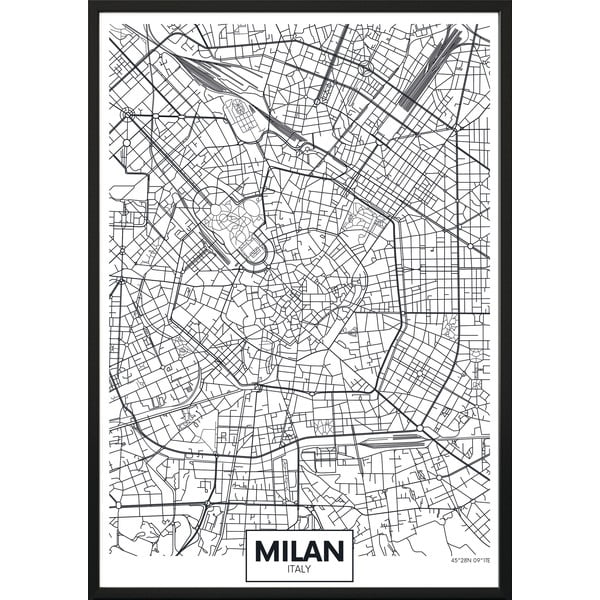 Poster cu ramă pentru perete MAP/MILAN, 70 x 100 cm