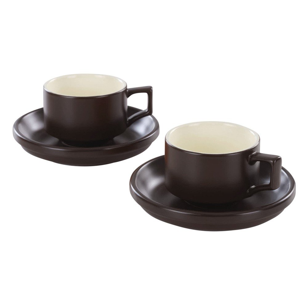 Cești maro 4 buc. cu farfurioară din ceramică 300 ml Thelma – Jotex