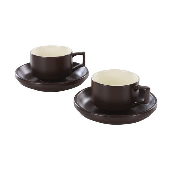Cești maro 4 buc. cu farfurioară din ceramică 300 ml Thelma – Jotex
