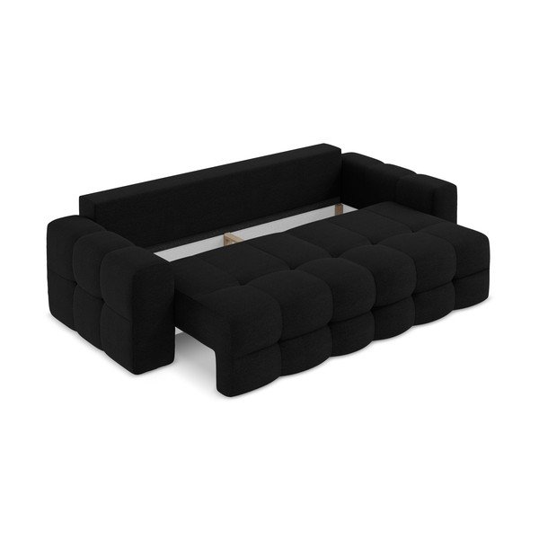 Canapea neagră extensibilă cu tapițerie din țesătură bouclé 255 cm Milu – Makamii-image-4