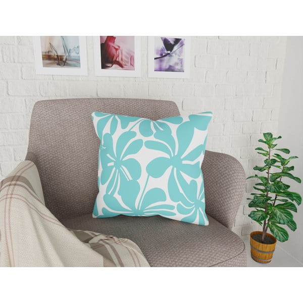 Față de pernă cu amestec din bumbac Vitaus Jungle Paradiso, 43 x 43 cm, alb - turcoaz-image-1