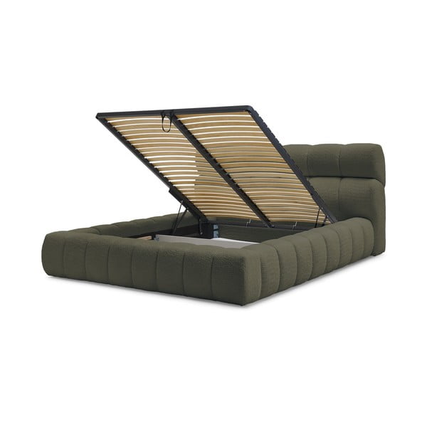 Pat matrimonial verde tapițat cu spațiu de depozitare cu somieră 160x200 cm Mont Blanc – Bobochic Paris-image-4