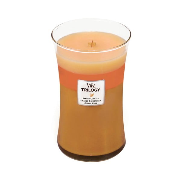 Lumânare parfumată  WoodWick Trilogy, aromă de cozonac, portocale și ghimbir, 130 ore
