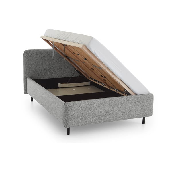 Pat matrimonial gri deschis tapițat cu spațiu de depozitare cu somieră 160x200 cm Primo – Meise Möbel-image-3