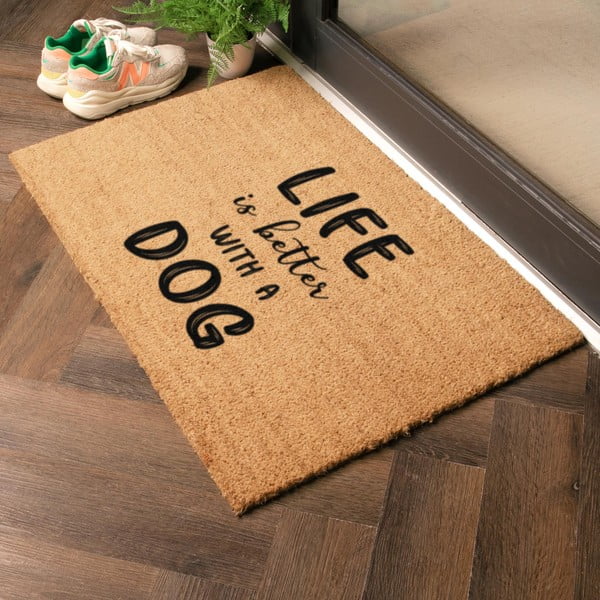 Covoraș de intrare din fibre de nucă de cocos 40x60 cm Life Is Better With a Dog – Artsy Doormats-image-1