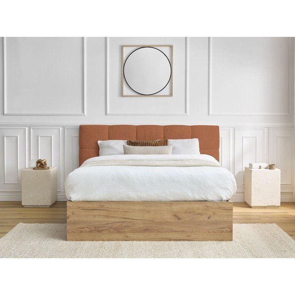 Pat matrimonial teracotă tapițat/din  placă aglomerată de lemn tapițat cu spațiu de depozitare cu somieră 160x200 cm Kumo – Bobochic Paris-image-3