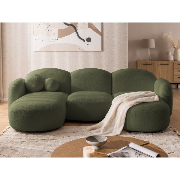 Colțar verde cu tapițerie din țesătură bouclé (în formă de "U") Orbit – Ropez-image-1