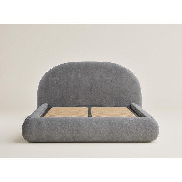 Pat matrimonial gri tapițat cu spațiu de depozitare cu somieră 160x200 cm Maumere – Maison de Rêve-image-2