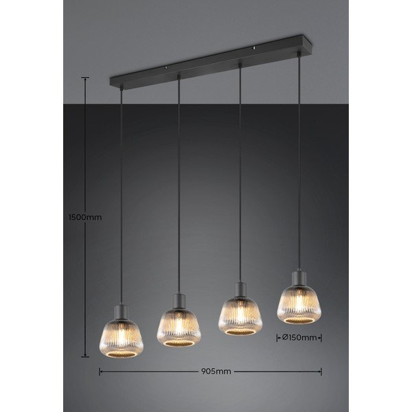 Lustră neagră cu abajur din sticlă ø 15 cm Tarifa – Trio-image-4