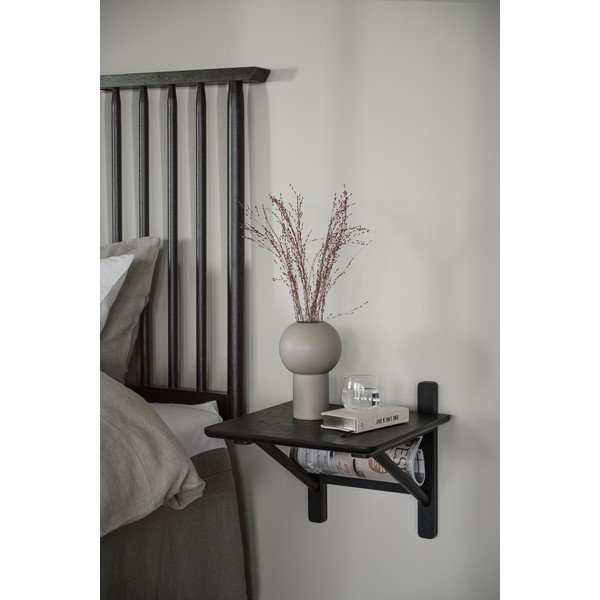 Noptieră neagră cu rafturi cu aspect de lemn de stejar Camrose - Rowico-image-1