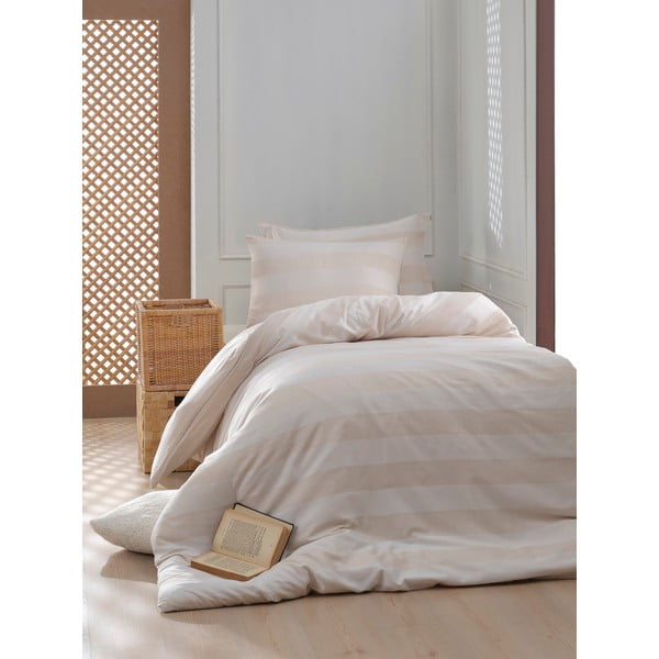 Lenjerie de pat bej din damasc pentru pat de o persoană 140x200 cm Max Yollu – Mijolnir