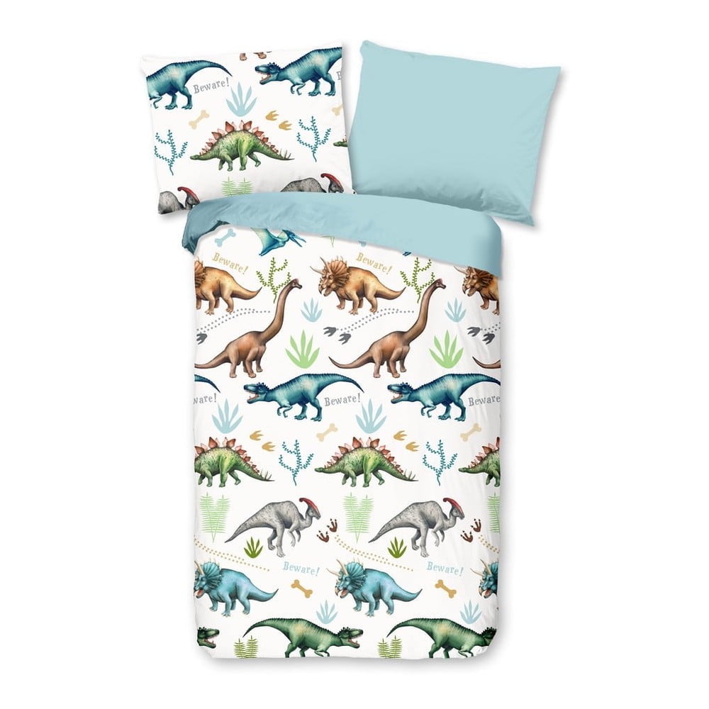 Lenjerie de pat din flanelă pentru copii Good Morning Dino, 140 x 200 cm