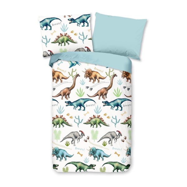 Lenjerie de pat din flanelă pentru copii Good Morning Dino, 140 x 200 cm